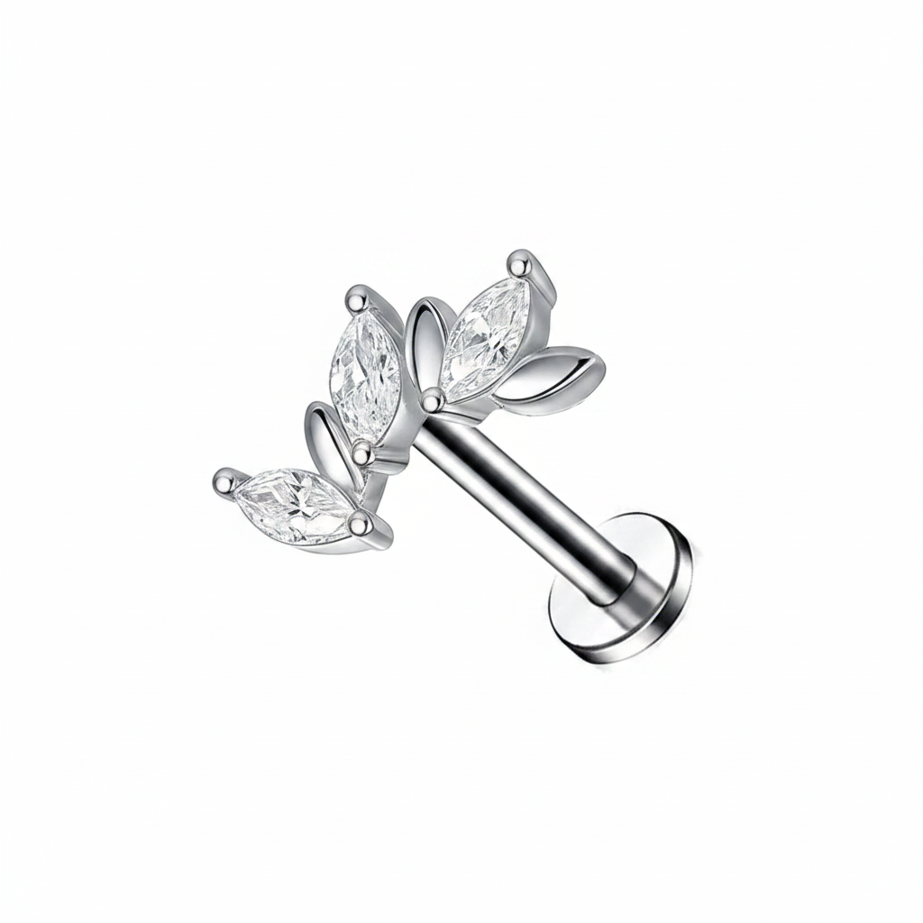 G23 Titanium Labret Stud – Crystal Marquise Leaf