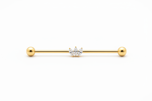 Gold Marquise Industrial Barbell