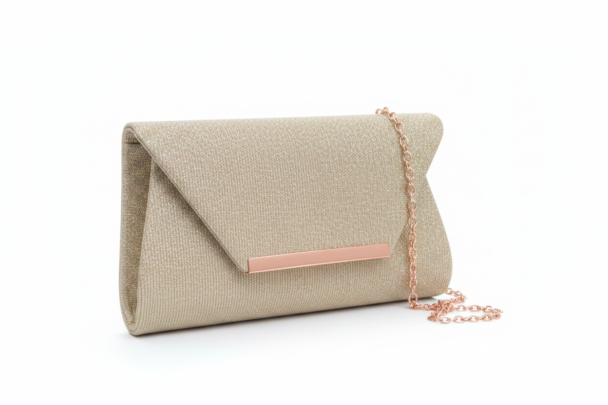 Gold Glitter Envelope Clutch Bag