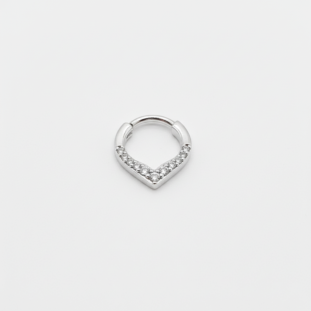 Silver V-Shape Pave Crystal Septum or Daith Clicker Ring