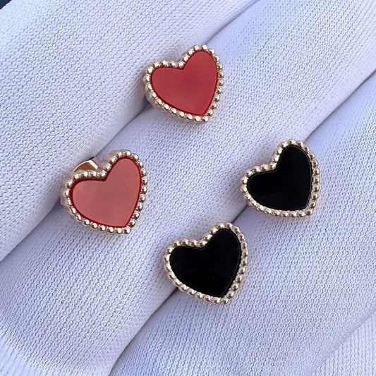 Red Heart Stud Earrings - 18K Gold Plated Stainless Steel