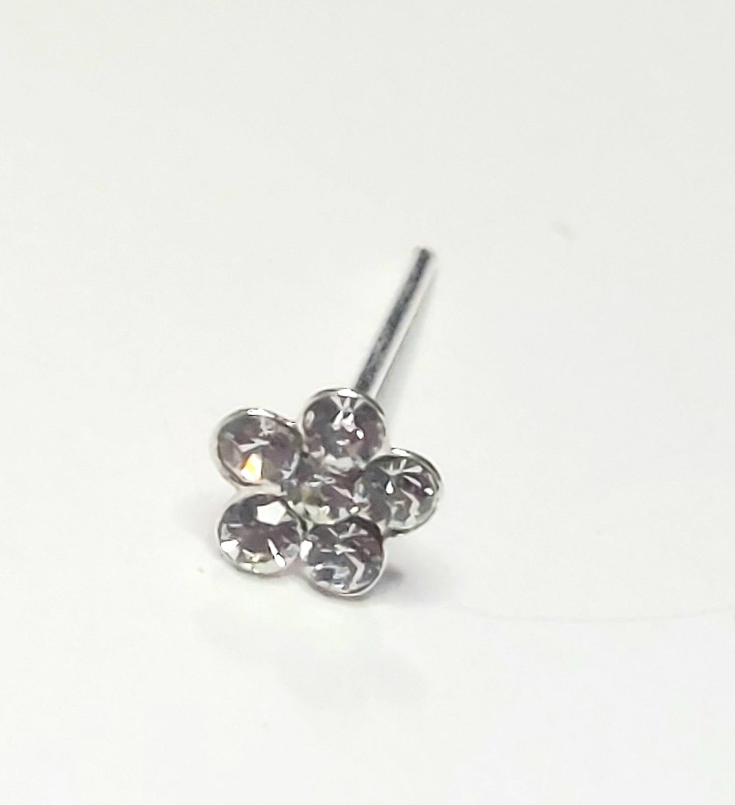 Sterling Silver Star Flower Nose Stud with Crystal