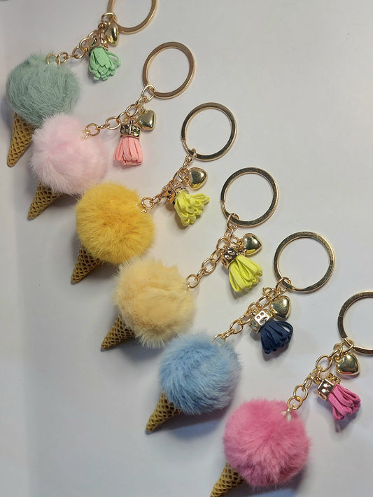 Ice Cream Pom-Pom Keyring