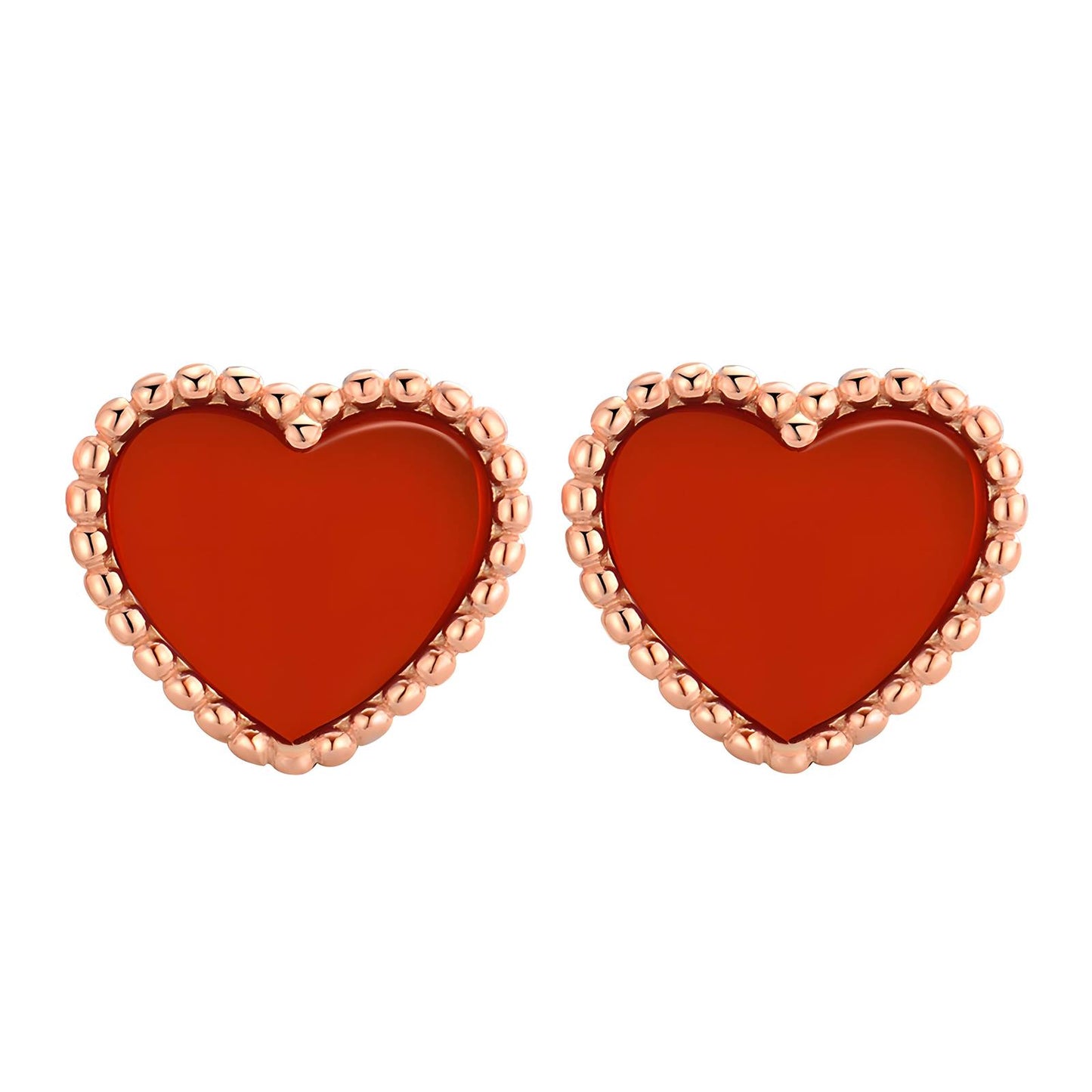 Red Heart Stud Earrings - 18K Gold Plated Stainless Steel