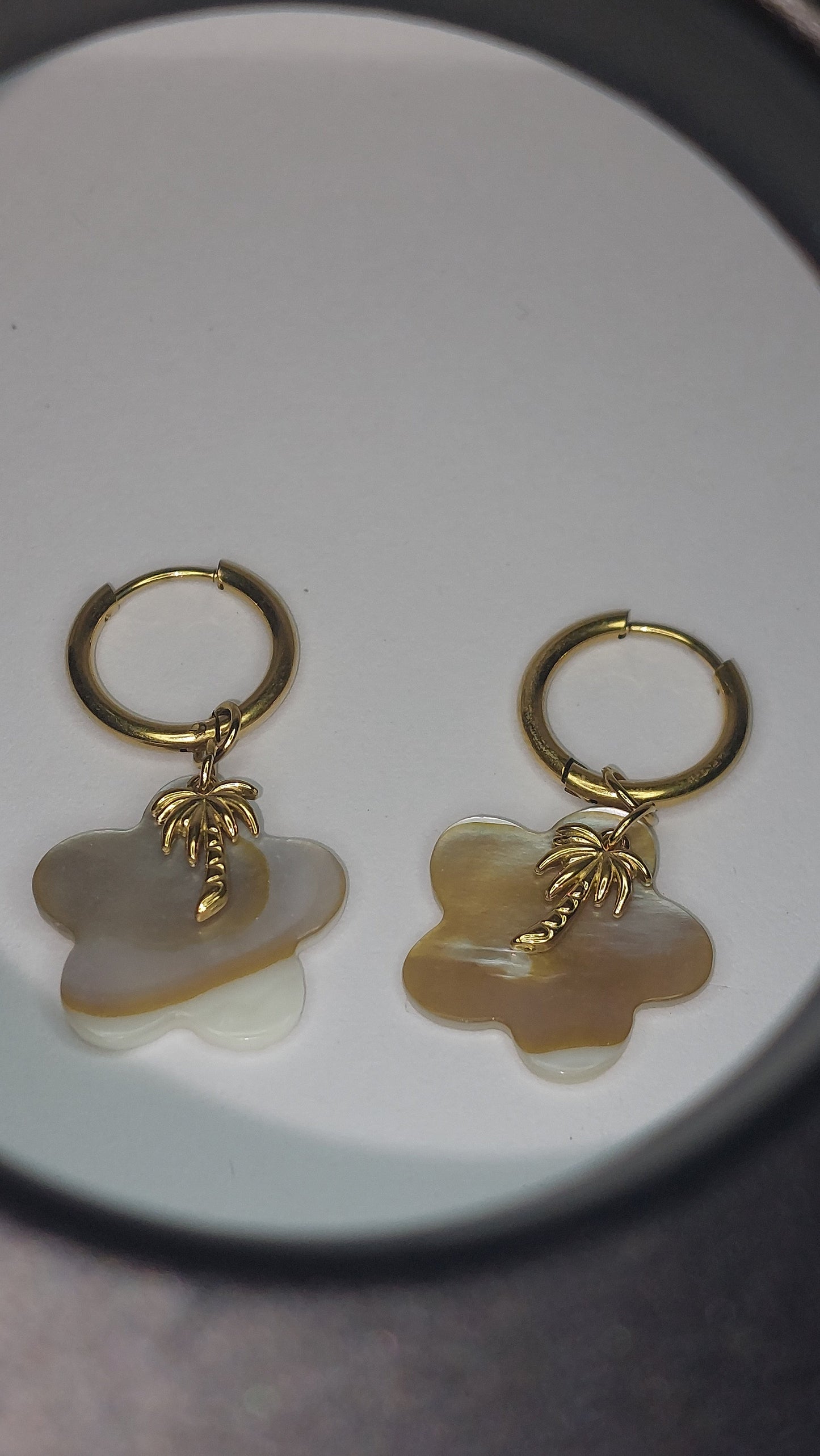 Mother of Pearl Palm Tree Hoop Earrings