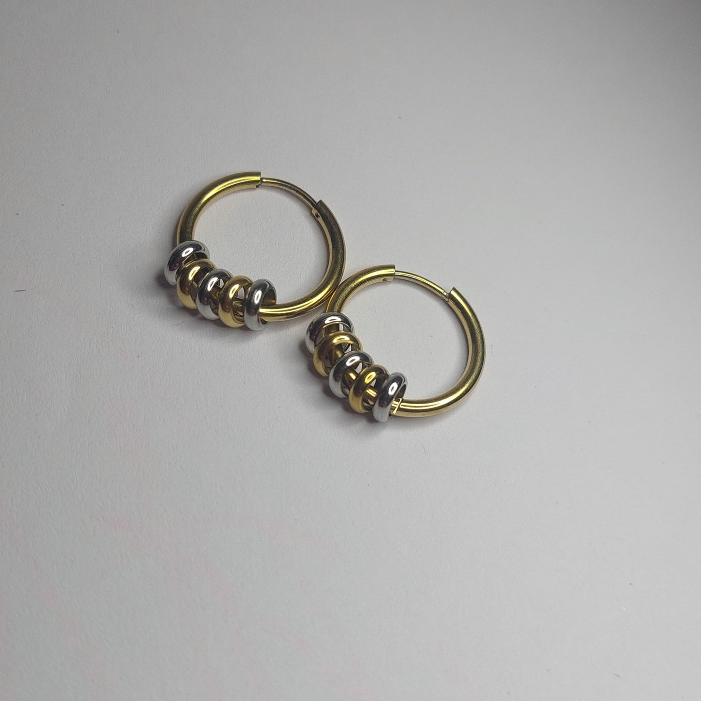 Two-Tone Disc Huggie Hoop Earrings