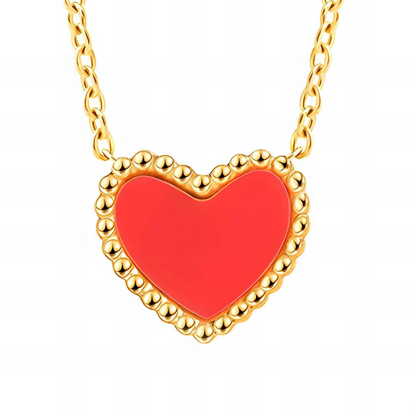 Red Heart Necklace - 18K Rose Gold Stainless Steel