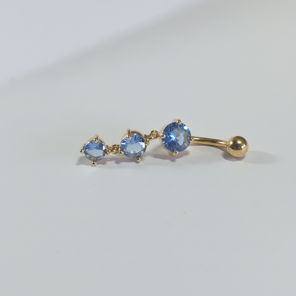 Blue Crystal Cascade Belly Bar - Angle 1
