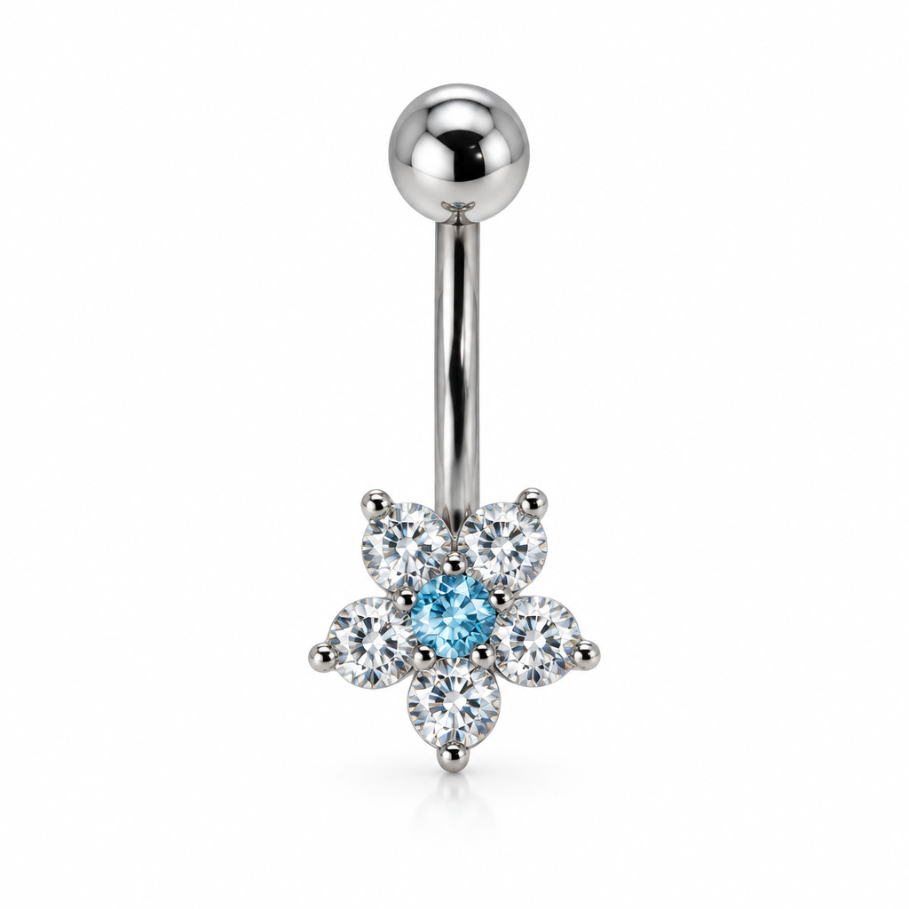Blue Crystal Flower Belly Bar