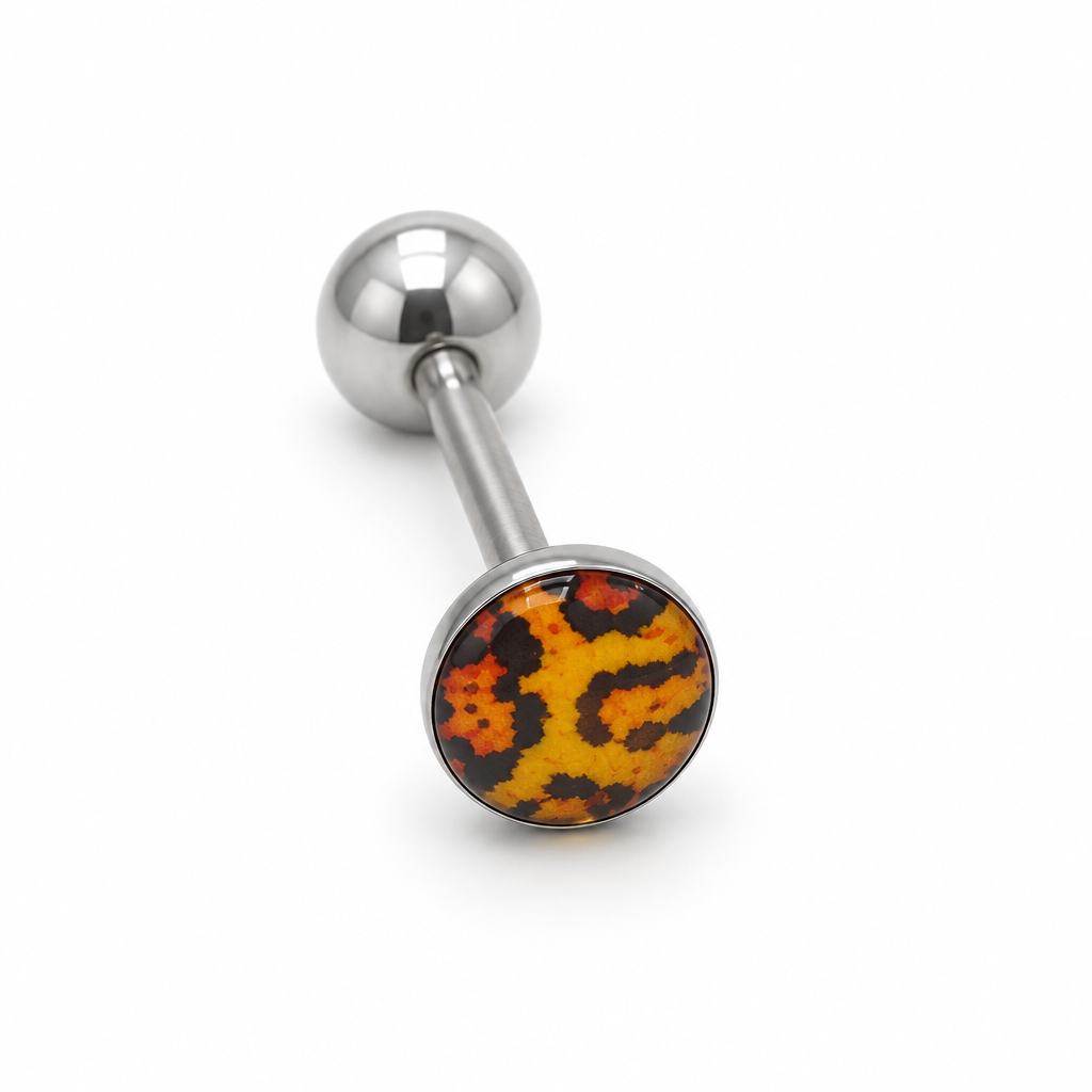 Leopard Print Barbell Jewellery – Green & Orange