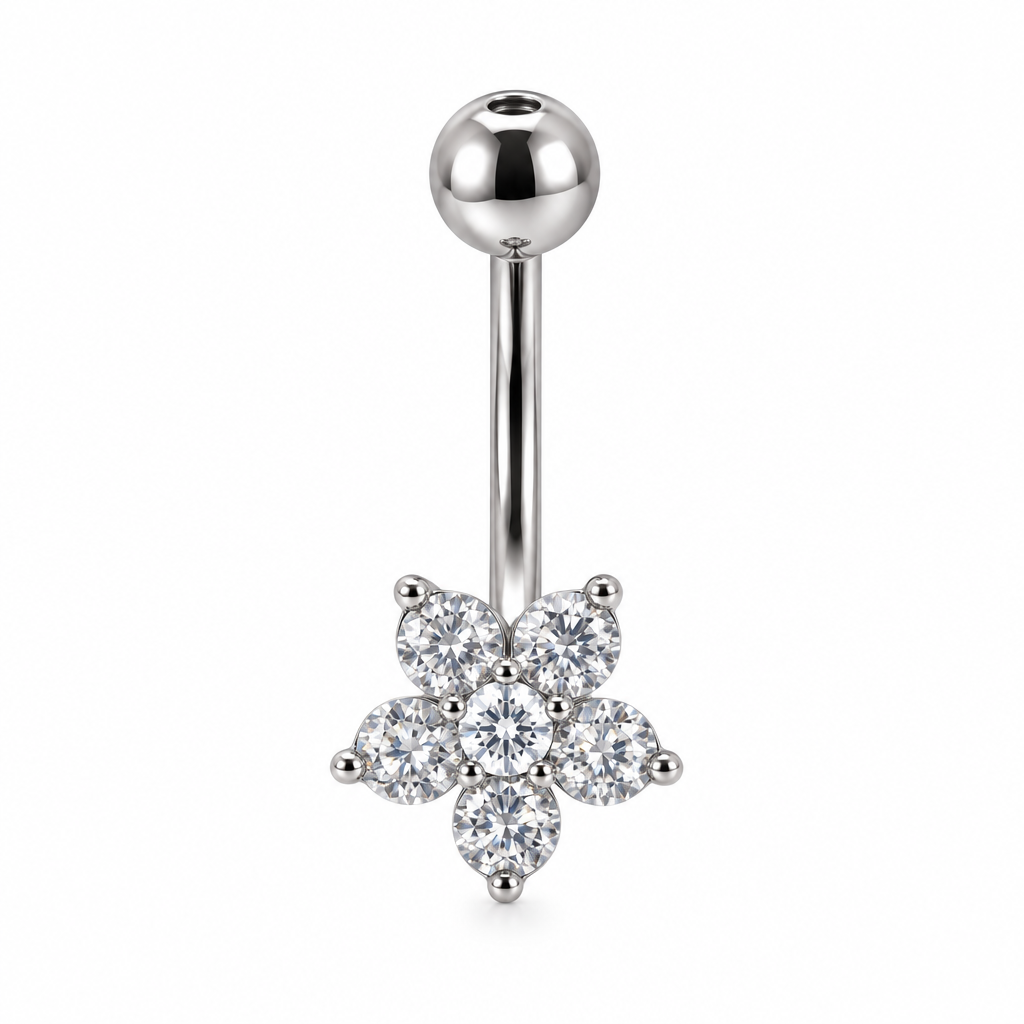 Clear Crystal Flower Belly Bar