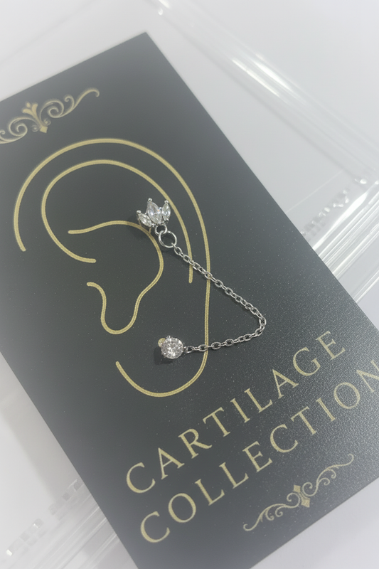 Crystal Double Piercing Chain Earring on Display Card