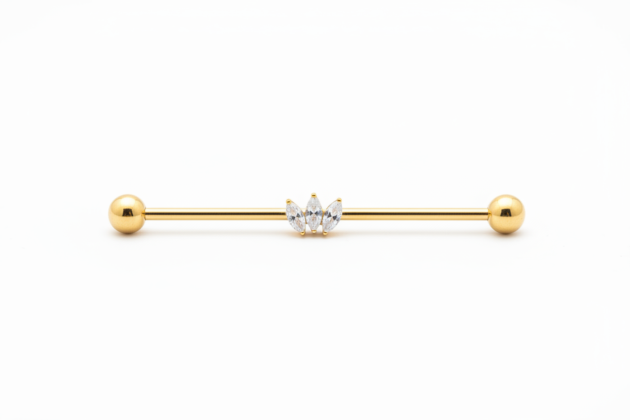 Gold Marquise Industrial Barbell