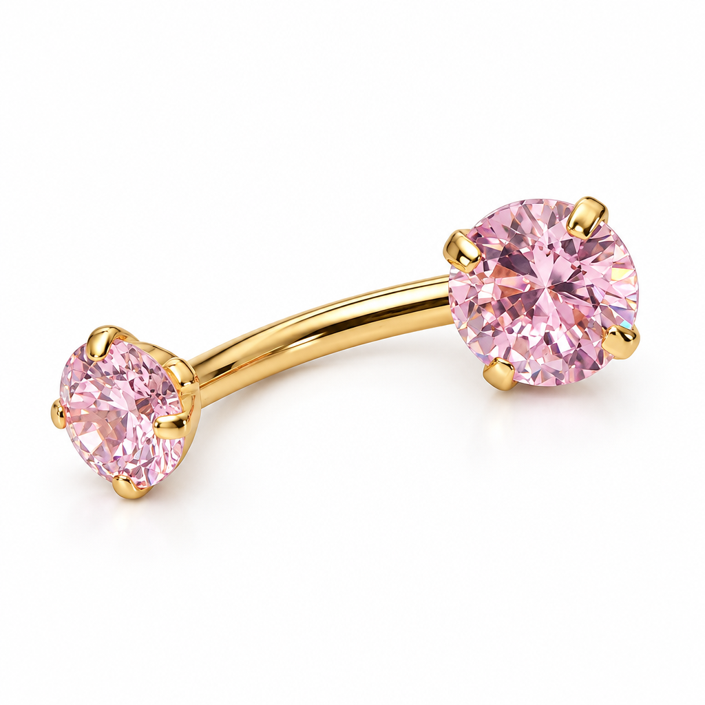 Gold Pink Crystal Belly Bar