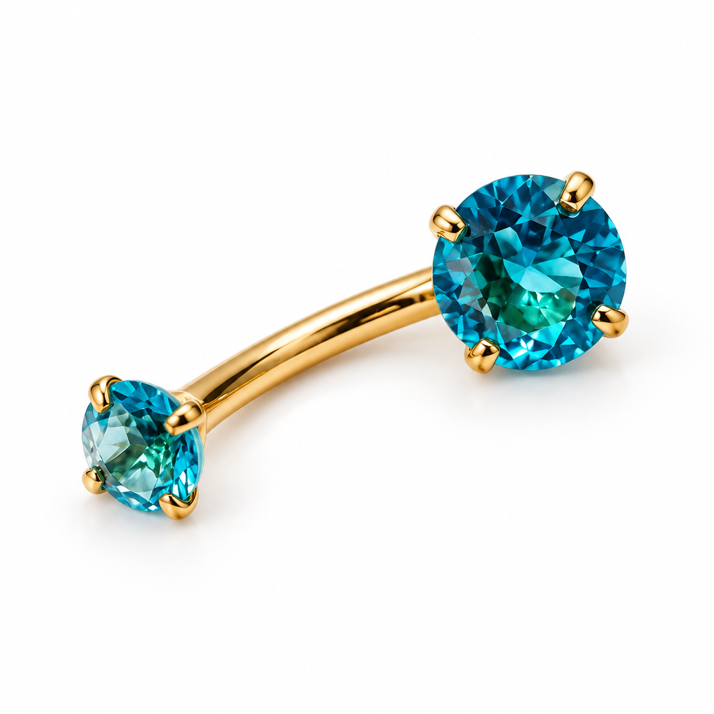 Gold Teal Crystal Belly Bar