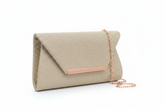 Gold Glitter Envelope Clutch Bag