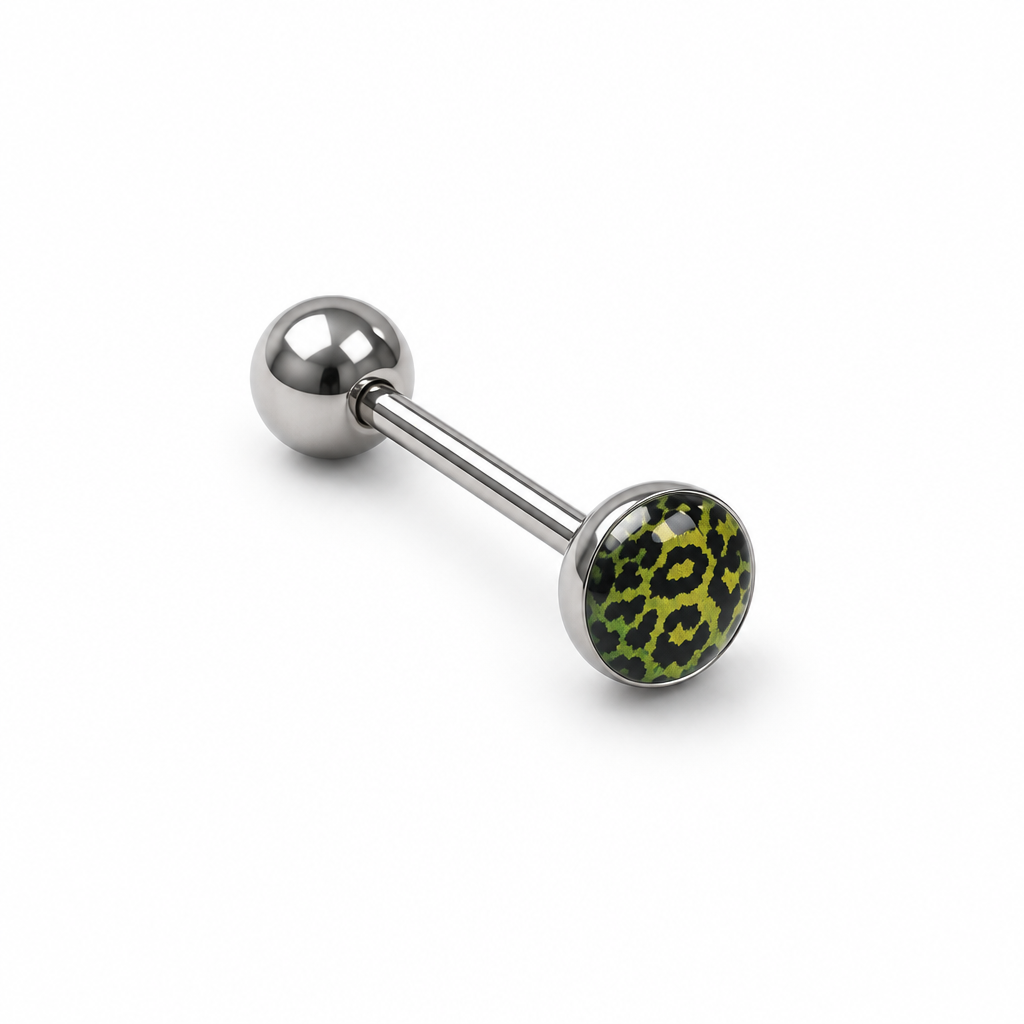 Leopard Print Barbell Jewellery – Green & Orange