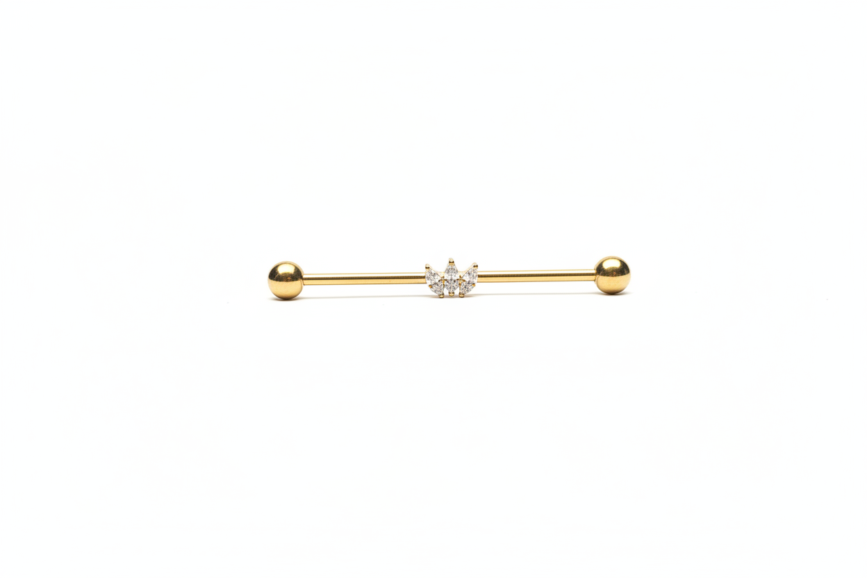 Crystal tiara Industrial Barbell | Titanium PVD Coated | Gold & Silver | 38mm