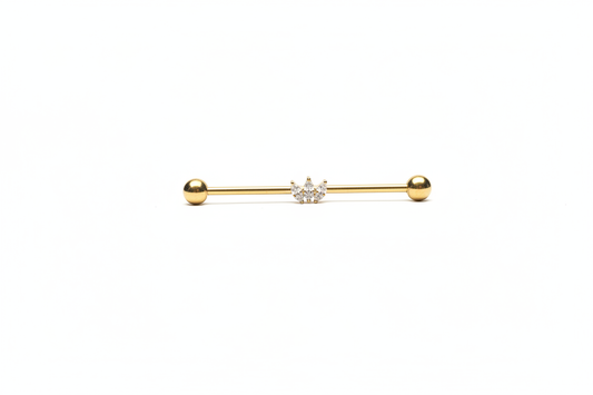 Crystal tiara Industrial Barbell | Titanium PVD Coated | Gold & Silver | 38mm