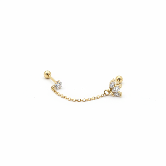 Crystal Crown Double Piercing Chain Earring