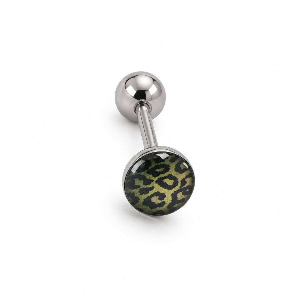 Leopard Print Barbell Jewellery – Green & Orange
