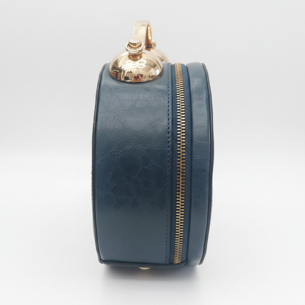 Navy Blue Clock Bag - Side Zipper