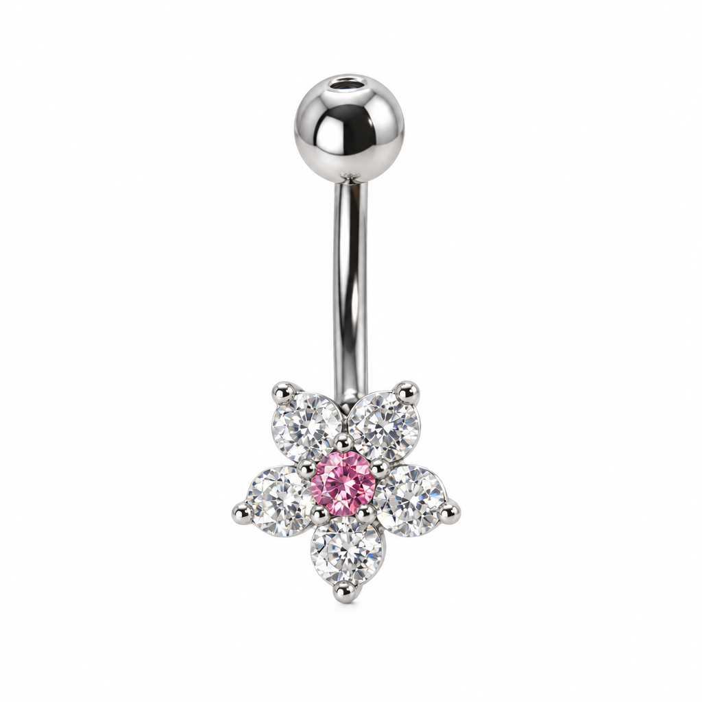Pink Crystal Flower Belly Bar