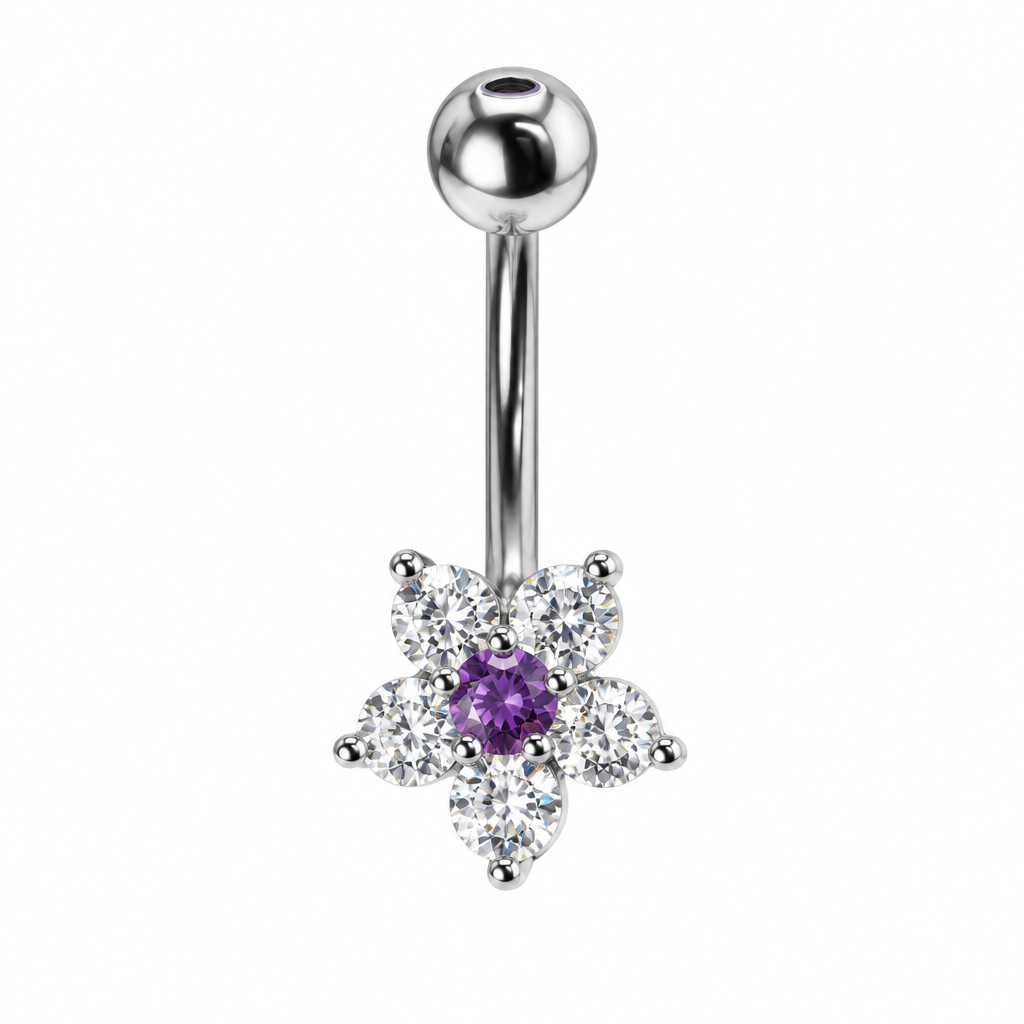 Purple Crystal Flower Belly Bar