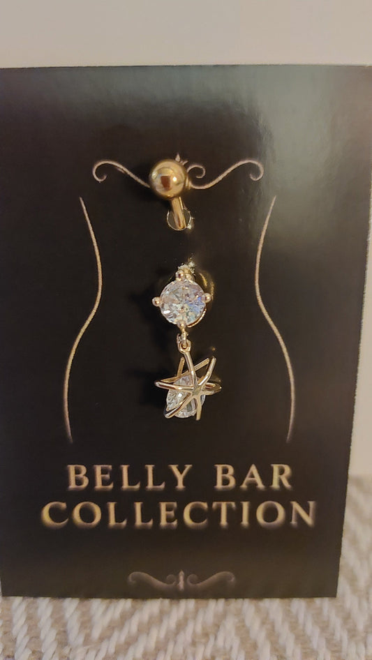 Gold Heart Crystal Belly Bar