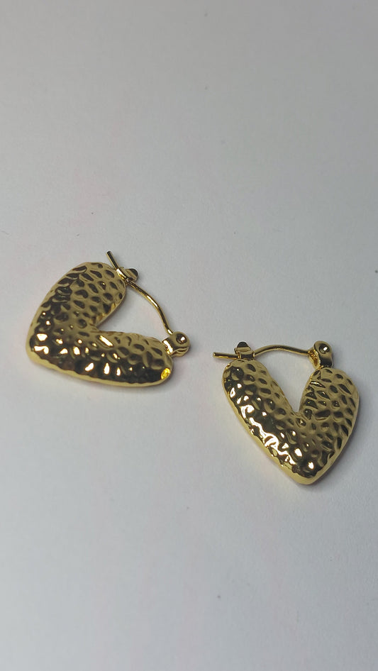 Hammered Heart Hoop Earrings