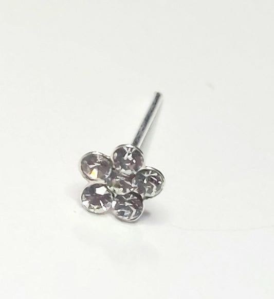 Sterling Silver Star Flower Nose Stud with Crystal