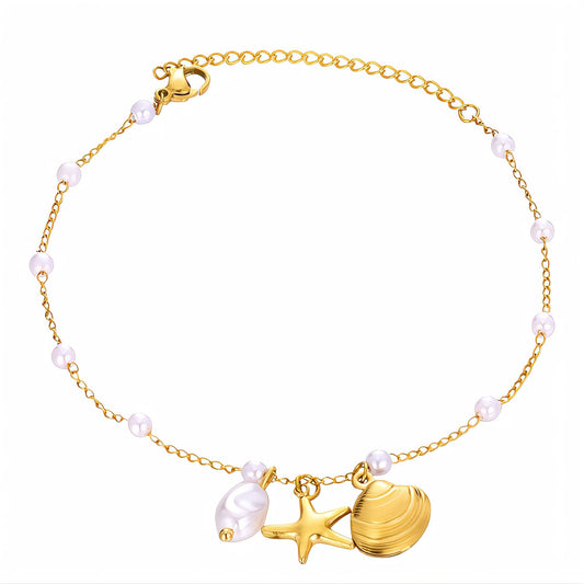 Beach Charm Anklet - 18K Gold Plated Stainless Steel