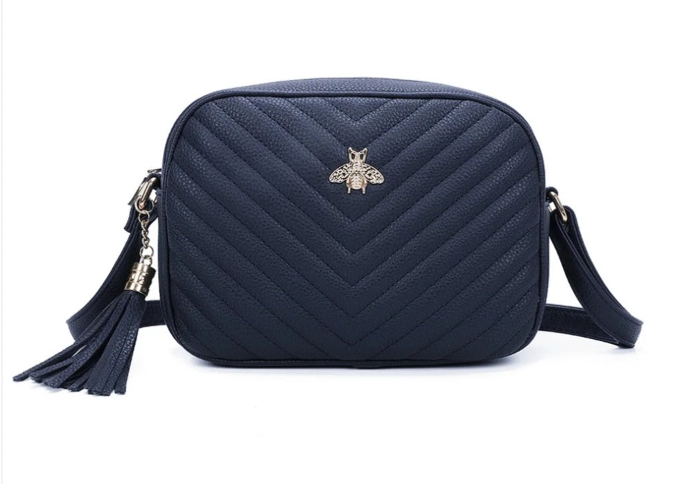 Bee Chevron Quilted Crossbody Bag