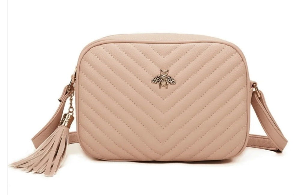 Bee Chevron Quilted Crossbody Bag