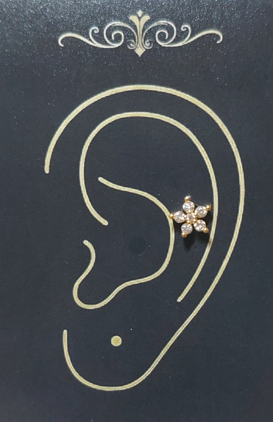 Cartilage Earring - Flower Stud - 14K Gold Plated Stainless Steel