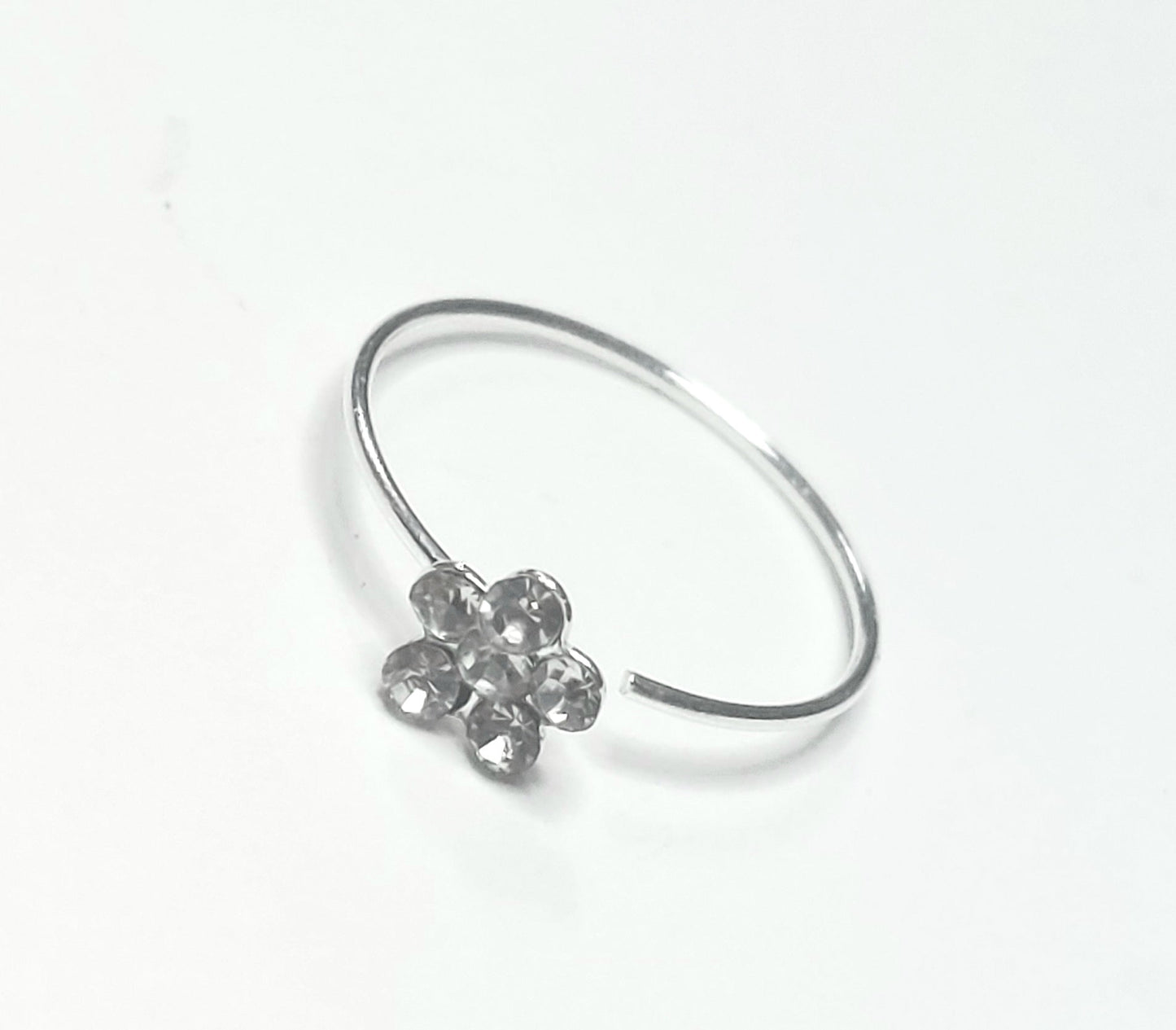 Sterling Silver Crystal Cluster Flower Nose Ring 10mm