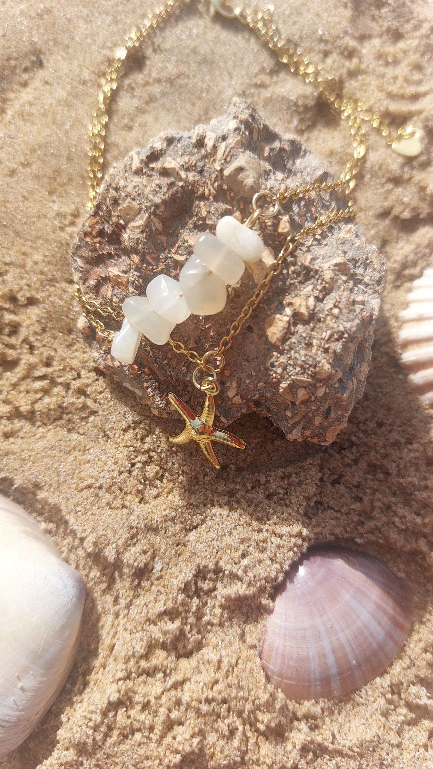 White Pearl stone bead & Starfish Charm Anklet