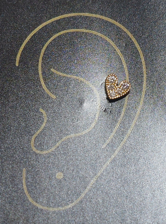 Cartilage Earring - Heart Stud - 14K Gold Plated Stainless Steel