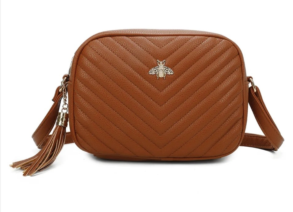 Bee Chevron Quilted Crossbody Bag