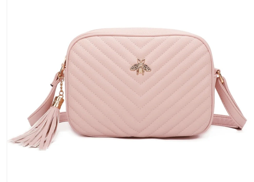 Bee Chevron Quilted Crossbody Bag