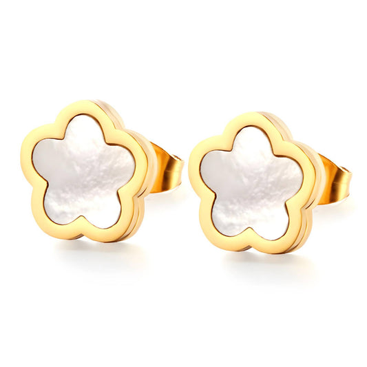 Mother of Pearl Flower Stud Earrings - 18K Gold Plated