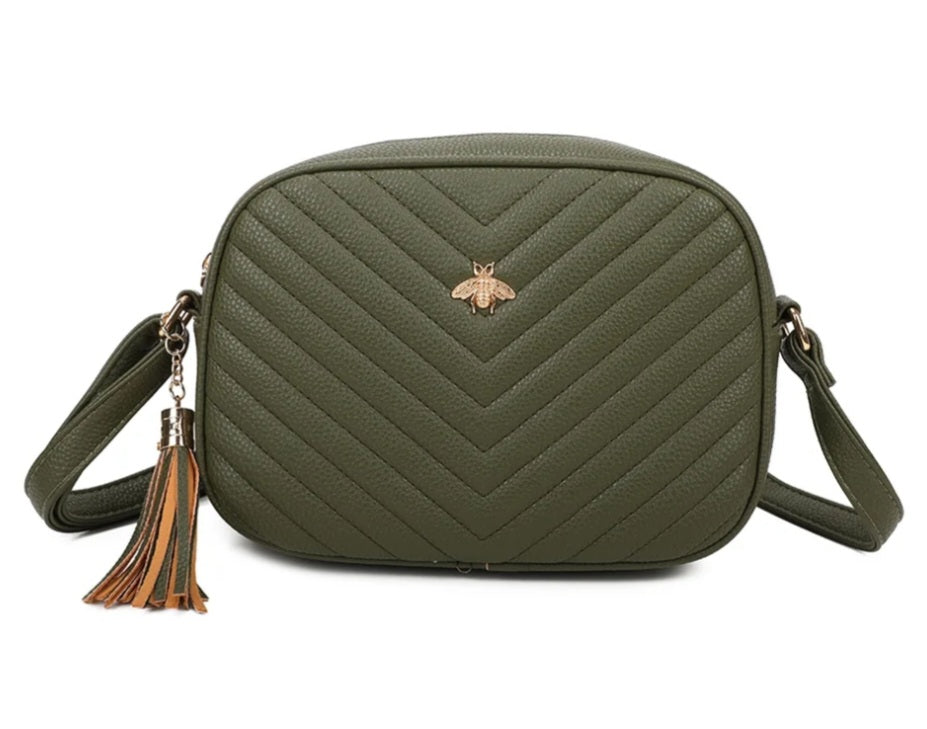 Bee Chevron Quilted Crossbody Bag