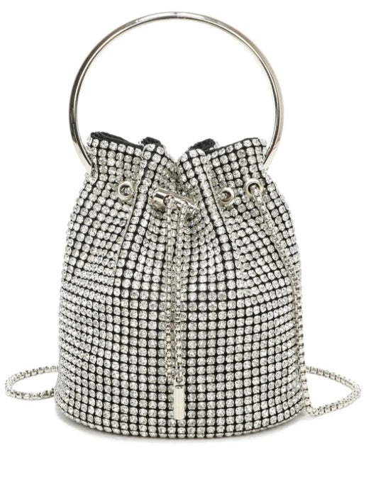 Rhinestone Bucket Bag with Ring Handle