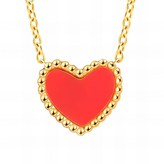 Red Heart Necklace - 18K Rose Gold Stainless Steel
