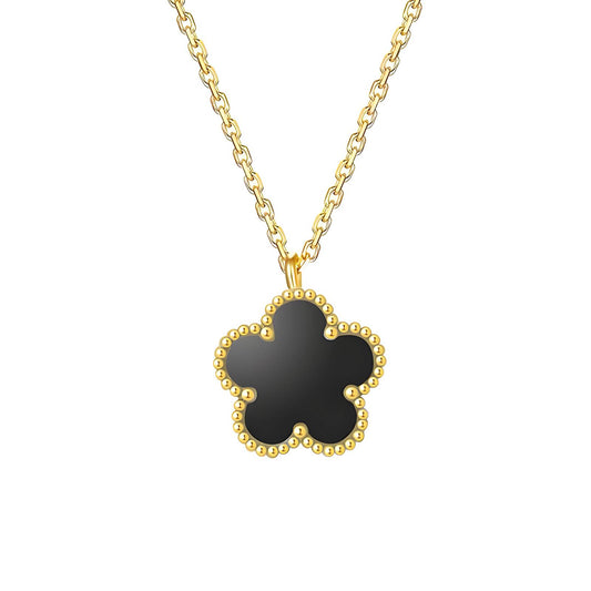 18K Gold Plated Black Enamel Pendant Necklace