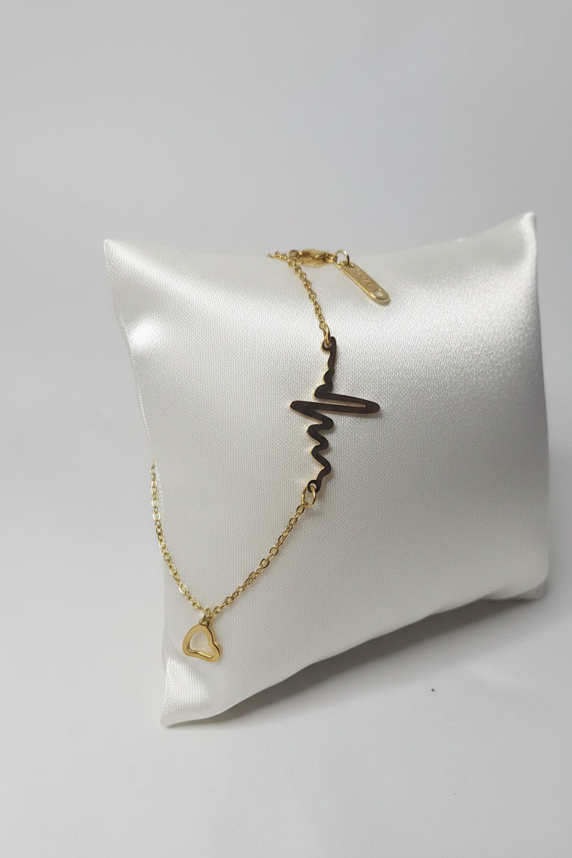 Heartbeat & Heart Gold Bracelet