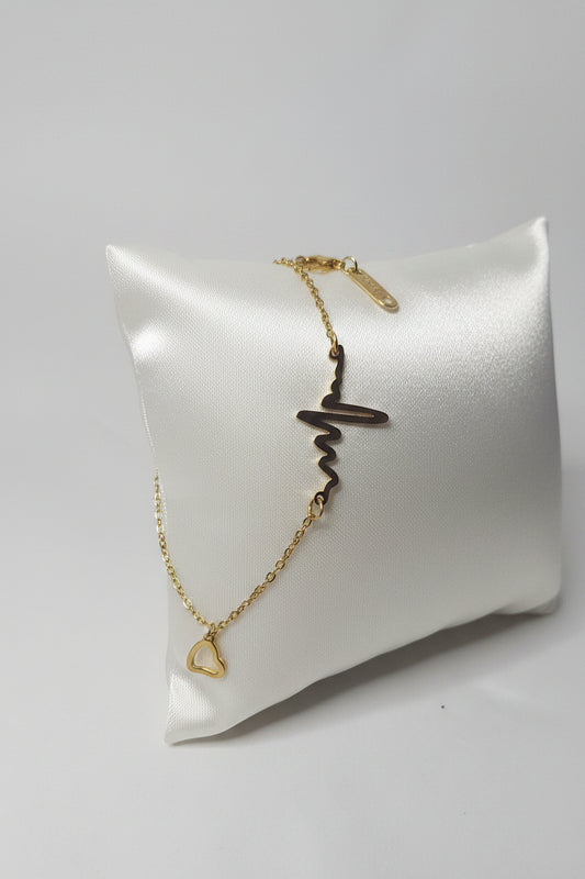 Heartbeat & Heart Gold Bracelet