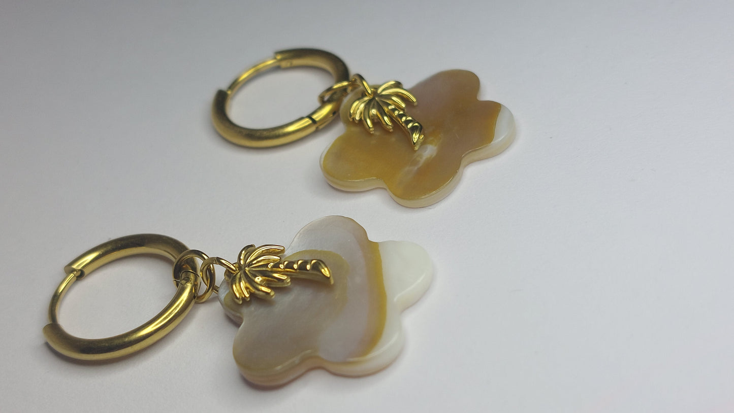 Mother of Pearl Palm Tree Hoop Earrings