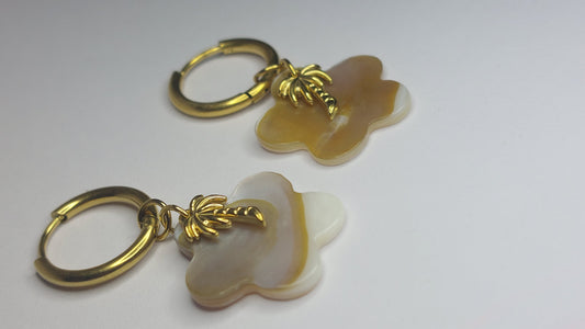 Mother of Pearl Palm Tree Hoop Earrings