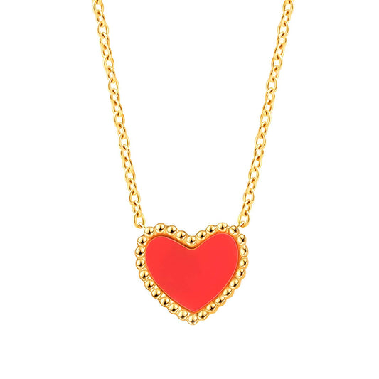 Red Heart Necklace - 18K Rose Gold Stainless Steel